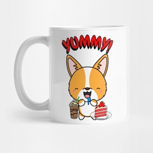 Cute corgi is having coffee and cake Mug